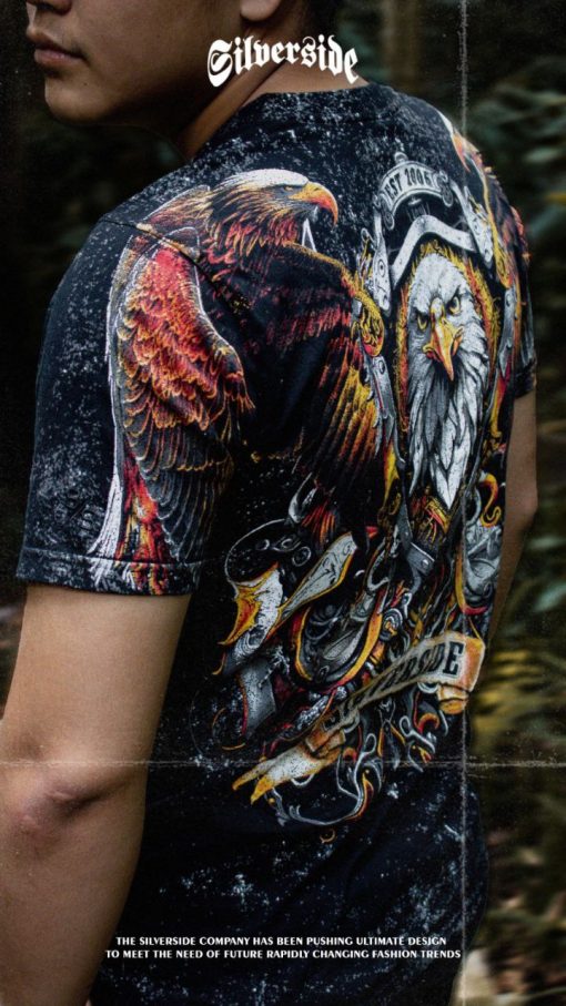 SILVERSIDE EAGLE SHIELD T-SHIRT FULLPRINT BIKERS APPAREL - Image 5